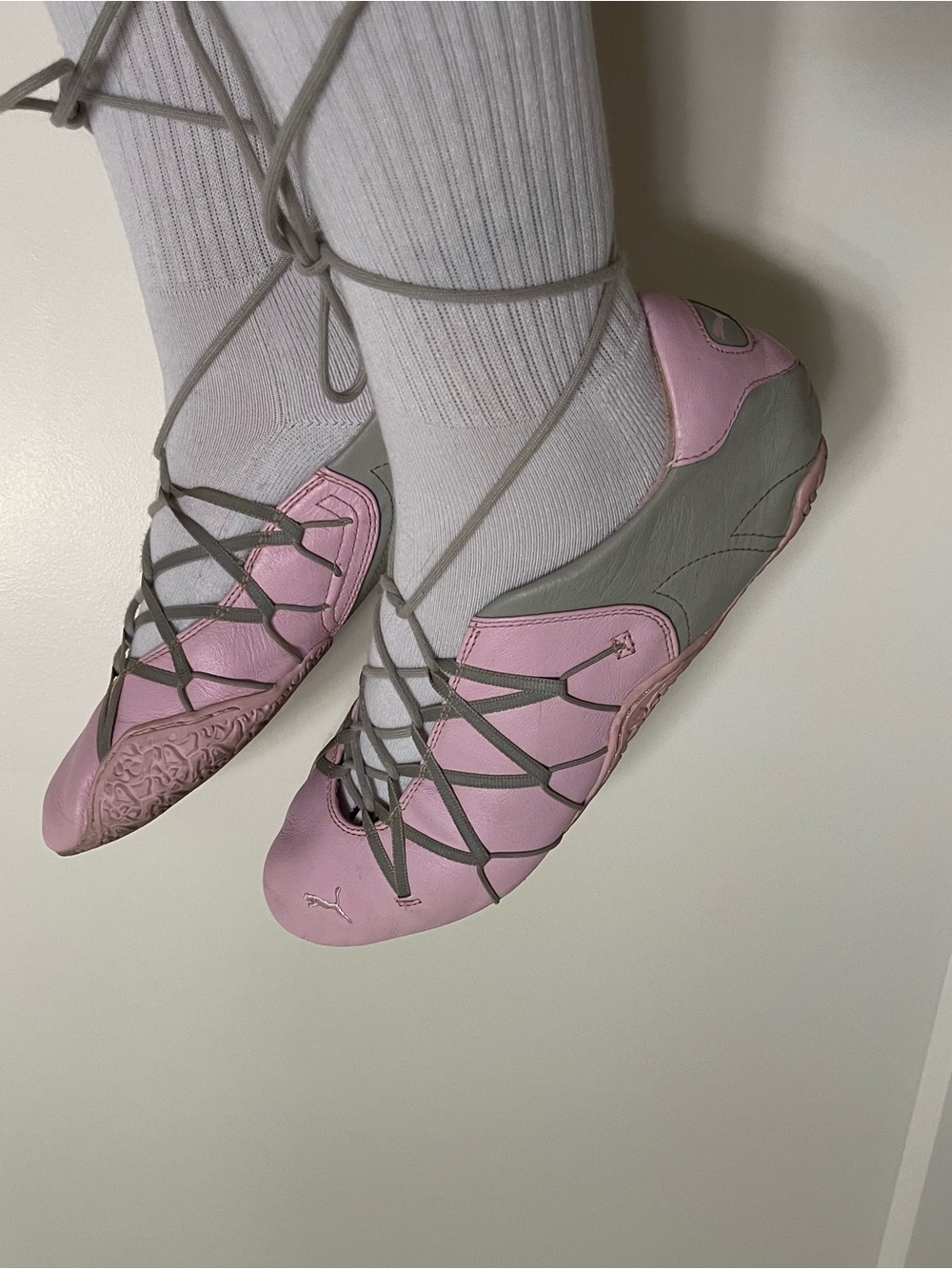 Rare Vintage Puma Pink and Grey Leather Sporty Ballet Flats - Picture 3 of 12